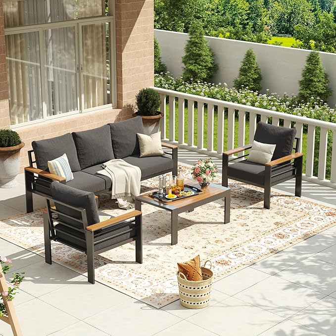 Aoxun Aluminum Patio Furniture Set 5 Seats, Oversized Outdoor Sectional