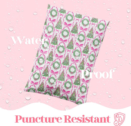 10x13 Designer Poly Mailer 100 Pack Heavy Duty Waterproof Self Seal Shipping Bags for Small Business Large Mailing Envelopes Bulk Tear Resistant Packaging Coquette Christmas Holiday Bows