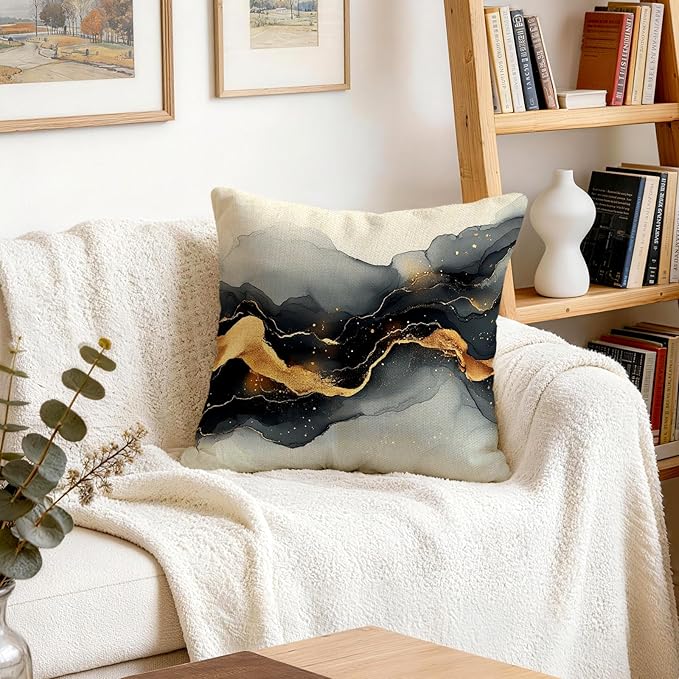 OBSEDE Black Gold Marble Sweet Home Decorative Throw Pillow Covers 18 × 18 in