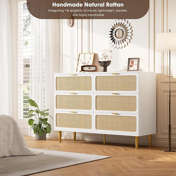 GarveeHome Rattan 6 Drawer Dressers