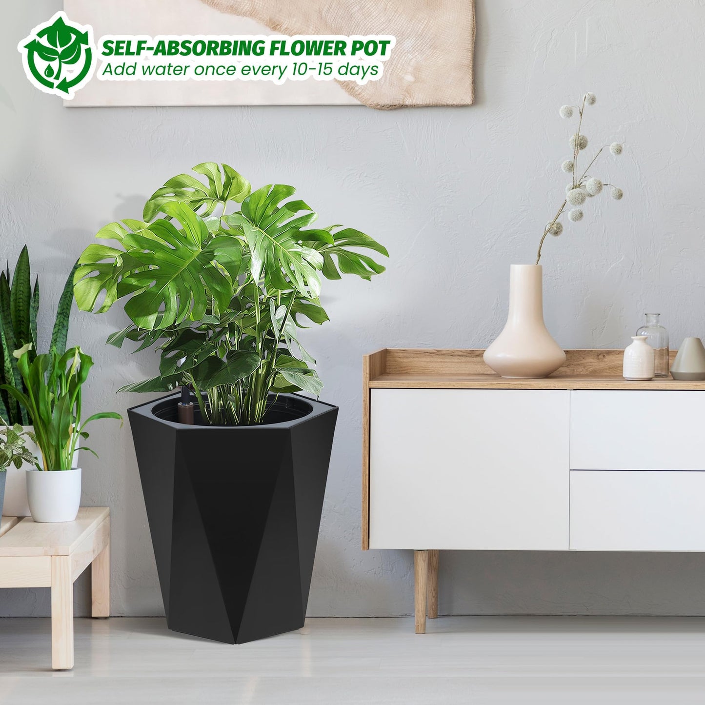 Garvee 16" Tell Planters Set of 2, Self-Watering Planters, Planters for Outdoor Plants, Plants Pot with Water Level Monitor for Patio, Porch, Living Room, Home Office