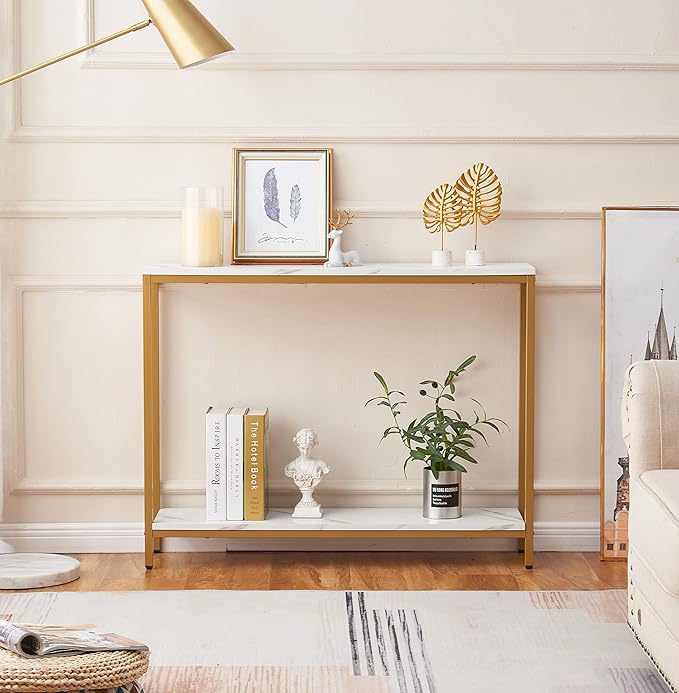 loglus Console Table for Entryway, Faux Marble MDF Indoors Sofa Table