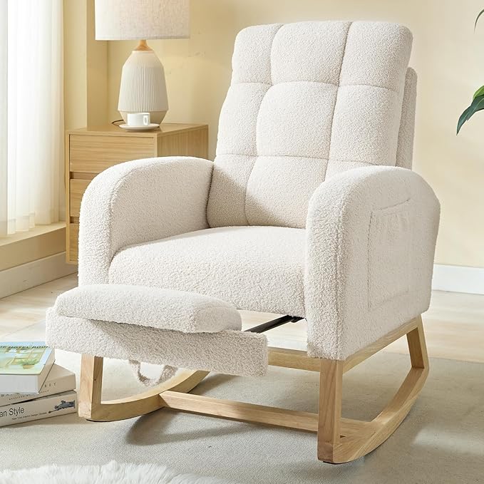 NIOIIKIT Modern Nursery Rocking Chair, Teddy Upholstered Rocking Chair