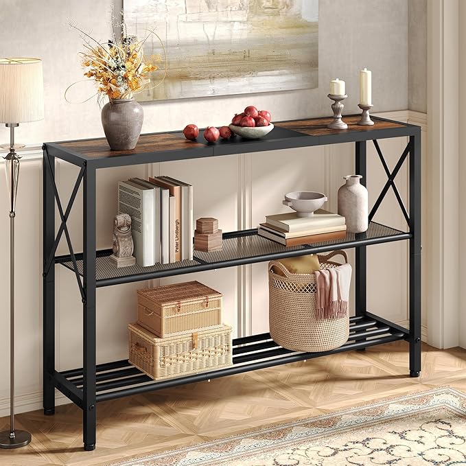 Hoctieon Industrial Console Table, 3 Tier Entryway Table, Hallway Table