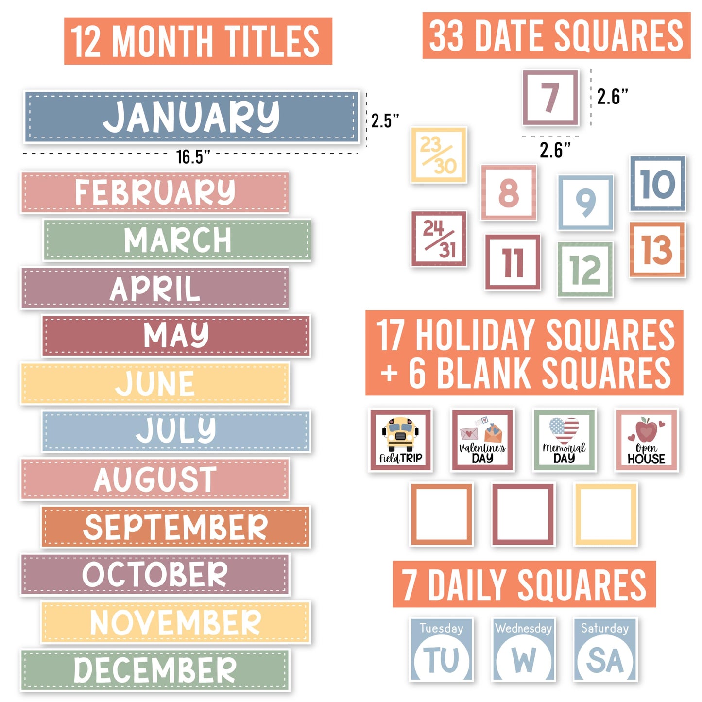 Hadley Designs Classroom Calendar Set Bulletin Board Decorations - Boho School Calendar for Classroom Decor, Kindergarten Preschool Elementary Teacher Must Haves, Homeschool & Daycare Essentials