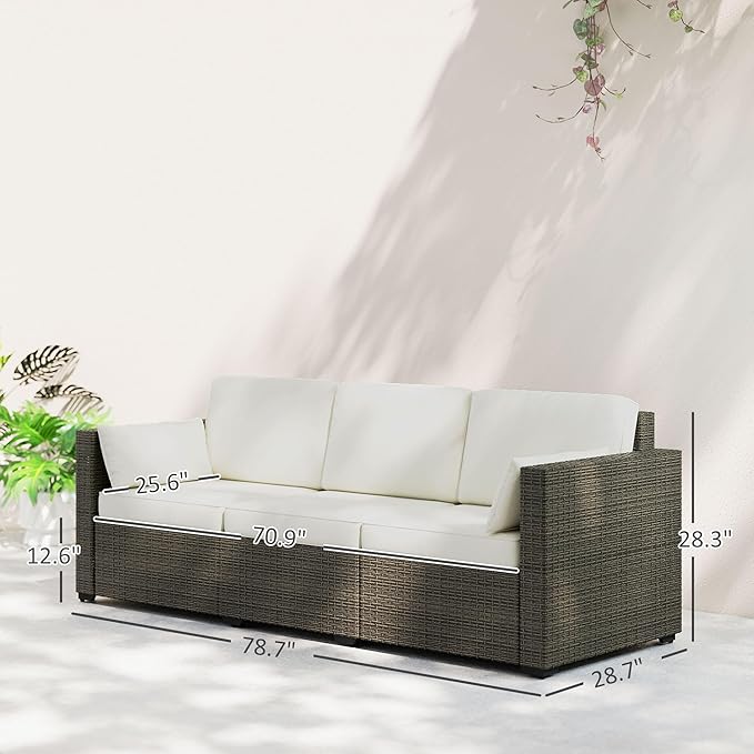 Outsunny Patio Couch PE Wicker Deep Seating Outdoor Sofa