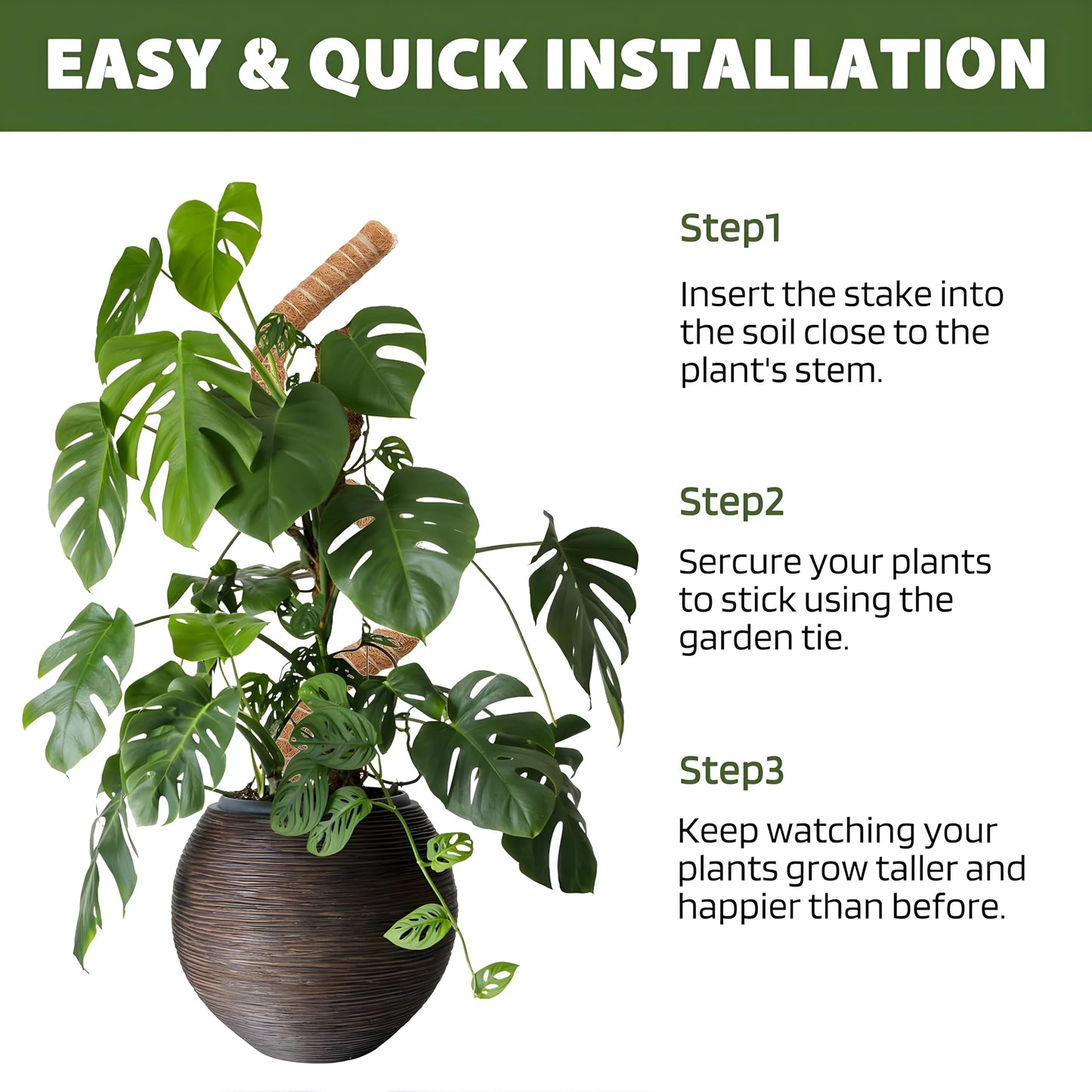 2-Pack 48'' Bendable Moss Poles for Monstera & Climbing Plants – Flexible Trellis Plant Support Stakes with Accessories – Indoor & Outdoor Use
