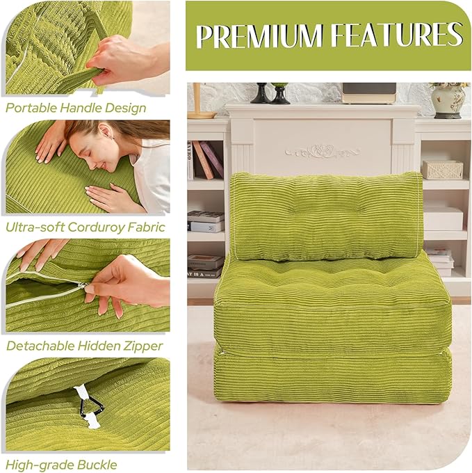 HABUTWAY Folding Sofa Bed, Convertible Sleeper Chair Bed w/Dual-Pillow & Handle