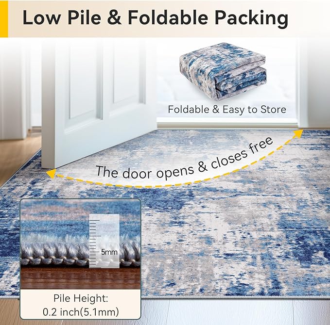 RELEANY Washable Area Rugs 3x12 Non-Slip Modern Abstract Soft