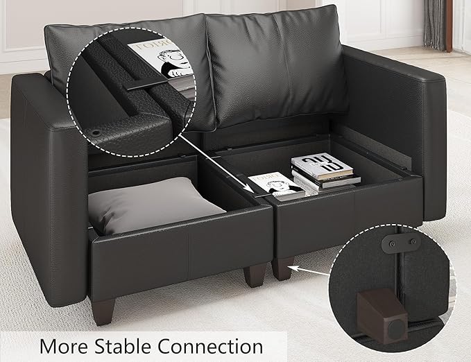 EASE MOOSE Armrest Module for Modular Sectional Sofa, Faux Leather Side