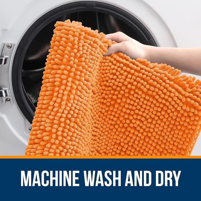 OLANLY Small Bathroom Rugs 24x16, Extra Soft Absorbent Chenille Bath Rugs, Rubber Backing Quick Dry, Machine Washable Bath Mats for Bathroom Floor, Tub and Shower, Home Decor Accessories, Orange