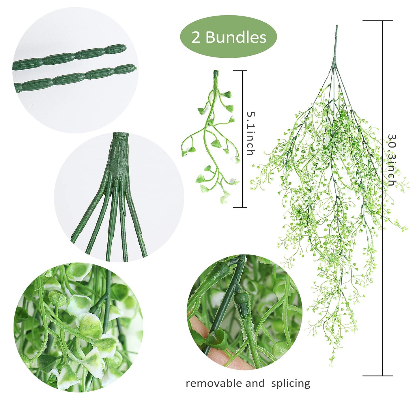 RECUTMS Fake Hanging Plants Artificial Ferns for Outdoor Hanging Faux Plants Vine Ivy Faux Fern Hanging Vines Wall Plants for Home Garden Party Wedding Decor (White 4P)