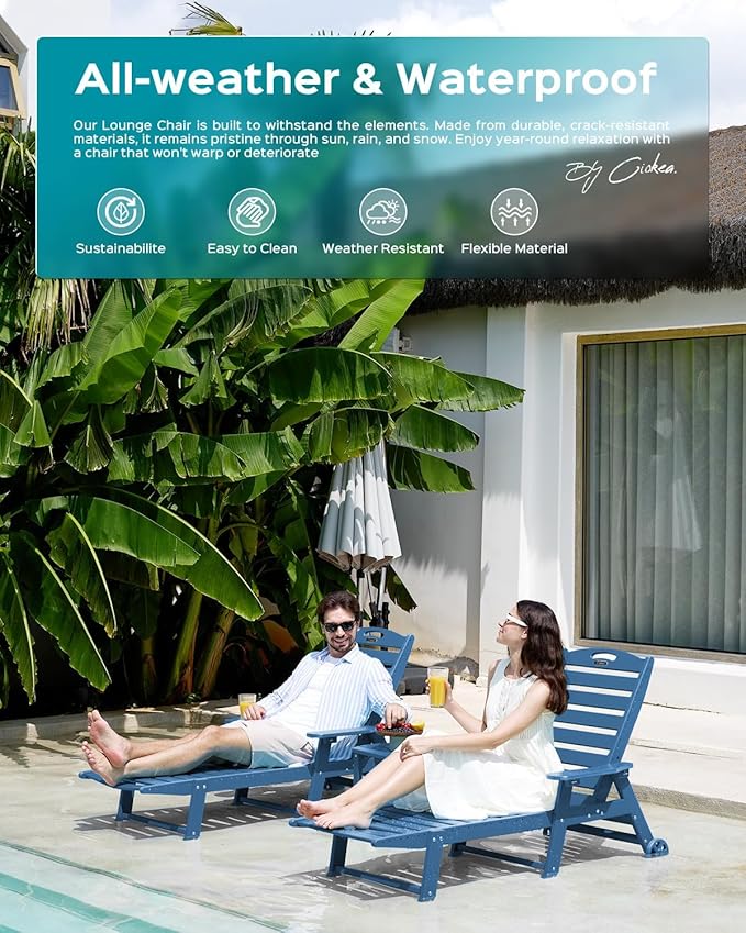 Ciokea Outdoor Chaise Lounge Chair Set of 2, Patio Lounge Chairs