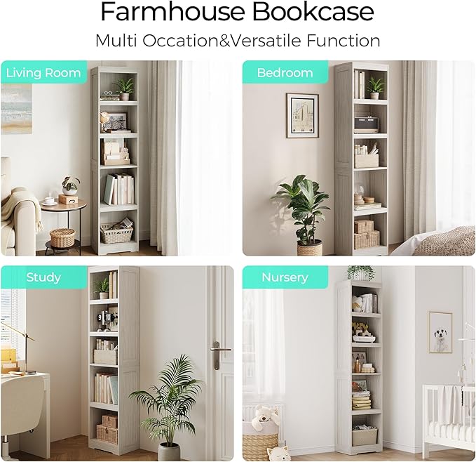 LINSY HOME 5-Shelf Bookcase, Narrow Bookshelves Floor Standing Display Storage