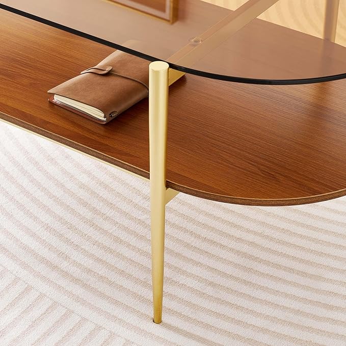 LumFurn Oval Glass Coffee Table, Mid-Century Modern Design, L41 x W21 x H17 inch