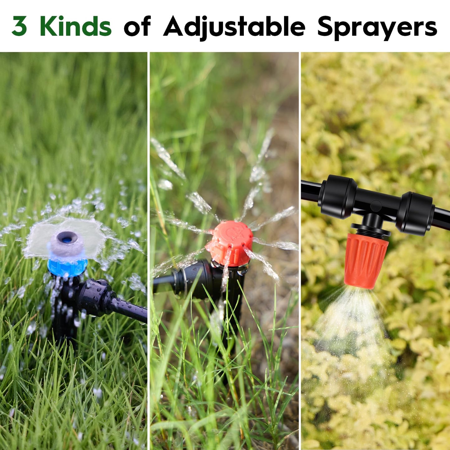 Quick-Connect Drip Irrigation System Kit, Irrigation Kit with Adjustable Nozzles, 2/5" & 1/4" Tubing, Automatic Watering System for Garden, Raised Beds, Greenhouse, Automatic Timer Compatible