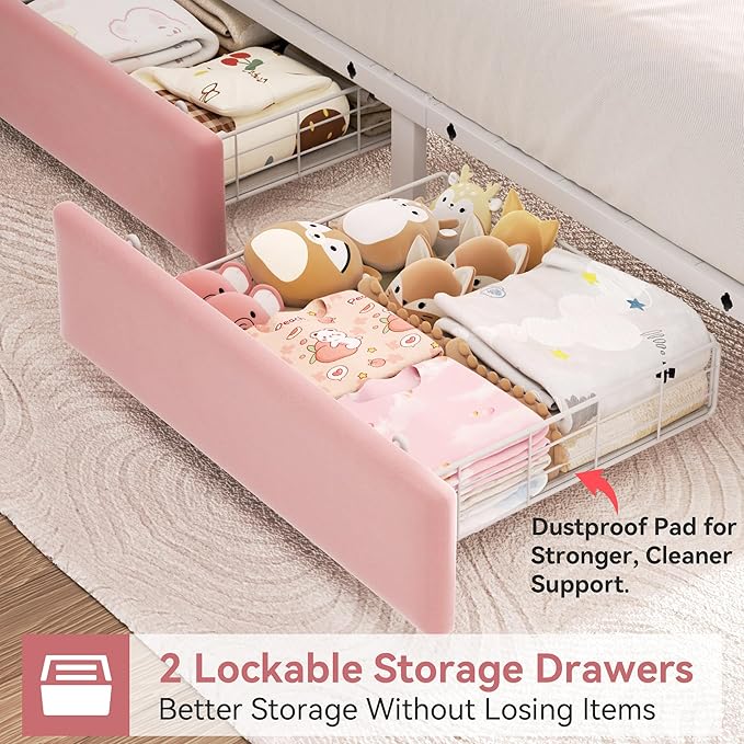 Twin Upholstered LED Bed Frame