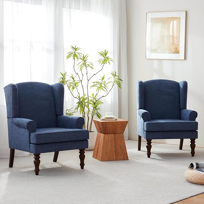 HUIMO Printed Wingback Accent Chair, Linen Upholstered High Back Armchair
