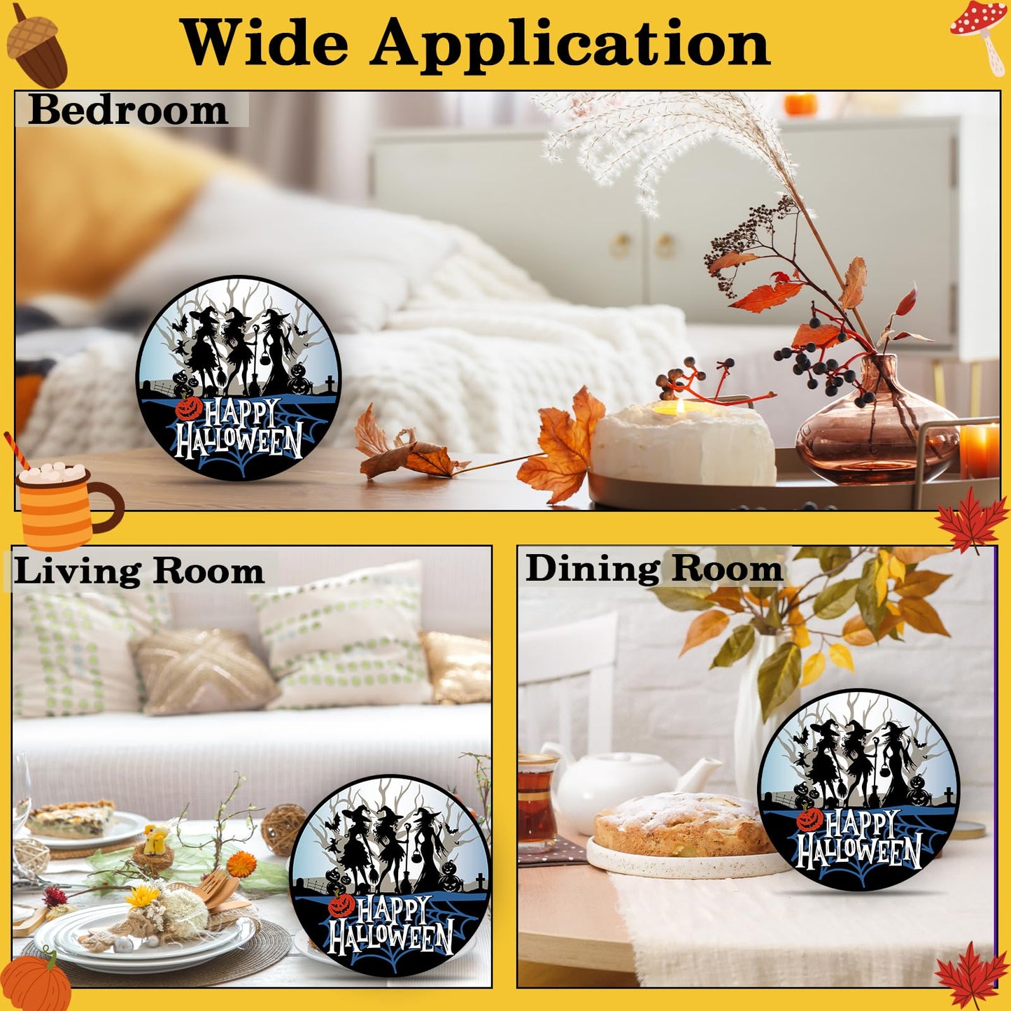 OXRUN Halloween Desk Decorations, Spooky Party Gifts for Women Men Friends, Witch Decorative Wooden Sign for Home Bedroom Living Room Table Shelf 8 Inches - B07