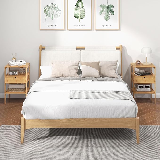 Giantex Bamboo Nightstand, Wood Side Table