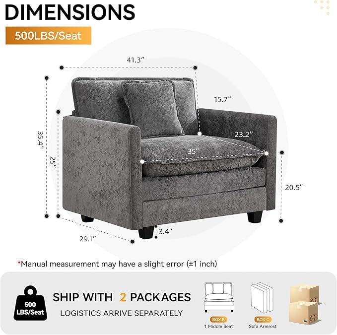 WUTUTUEE 41'' Modern Chenille Oversized Chair, Upholstered Accent Living Room
