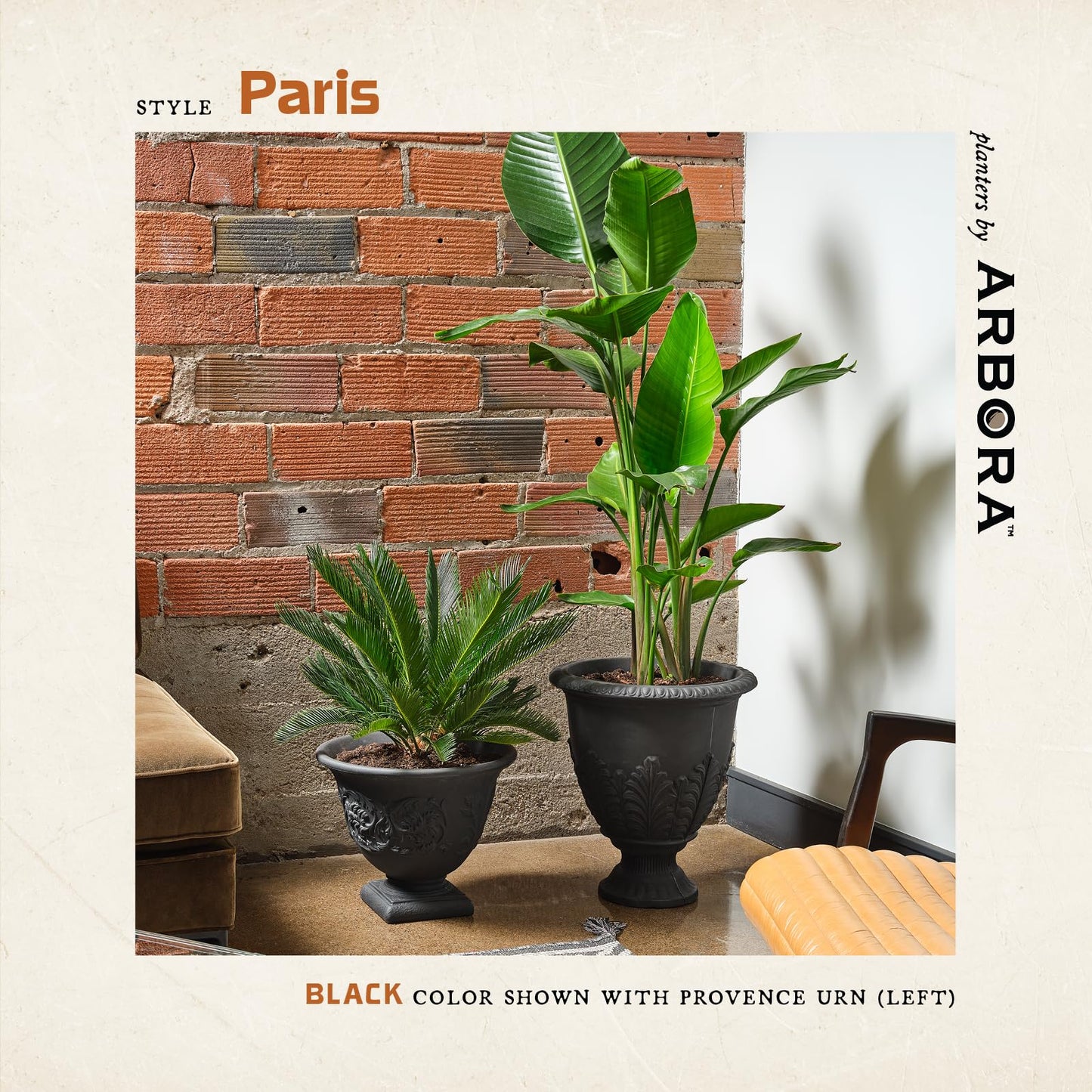 ARBORA 17" Paris Urn Polyresin Indoor and Outdoor Planter with Black Finish - Durable, Weatherproof, Lightweight, Large Plant Pot for Patio, Garden, Deck, Entryway