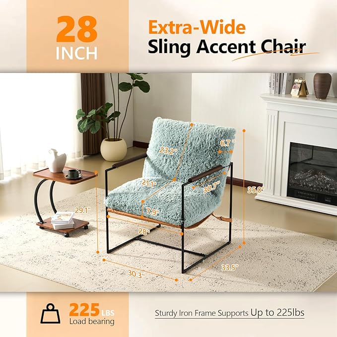 VINGLI 28" Wide Plush Upholstery Sling Modern Accent Chairs Set of 2, Reading