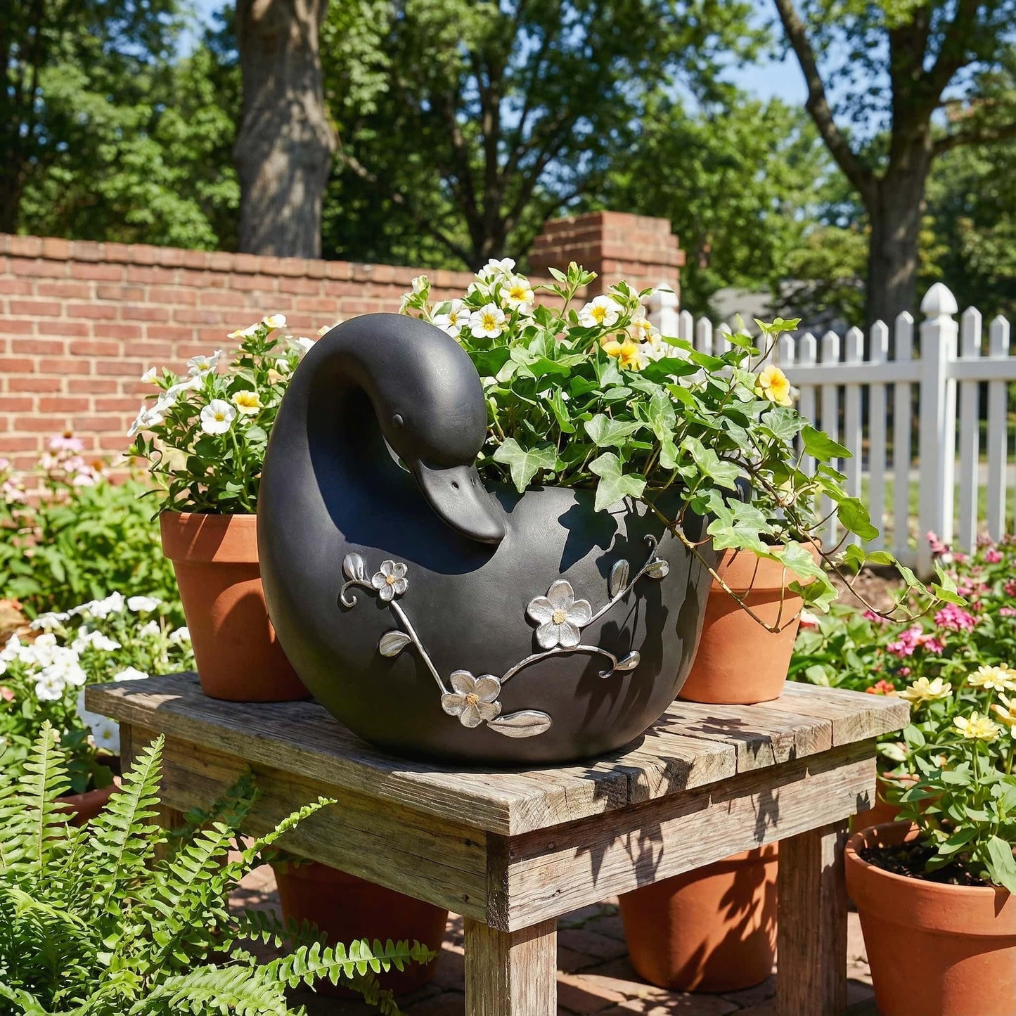 Euiroet Swan Flower Pot - Unique Resin Sculpture, Enchanting Decorative Garden Planter, Elegant Swan Vase for Succulents & Air Plants, Indoor/Outdoor Use, Durable & Whimsical Design (Black)