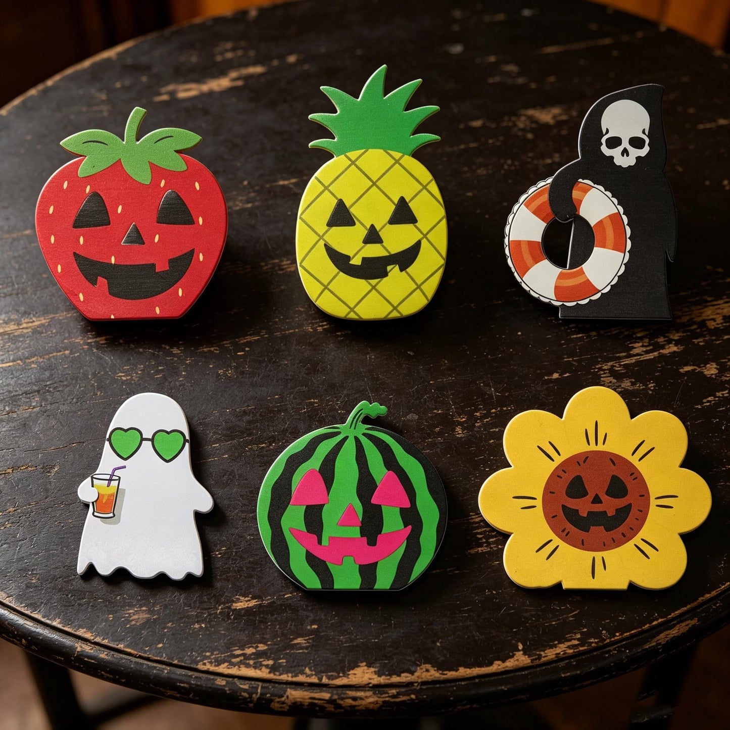 Summerween Decorations,Summerween Wooden Tiered Tray Decor for Summerween Party Decorations Summer Halloween Ghost Home School Office Party Supplies 2MK-HSW