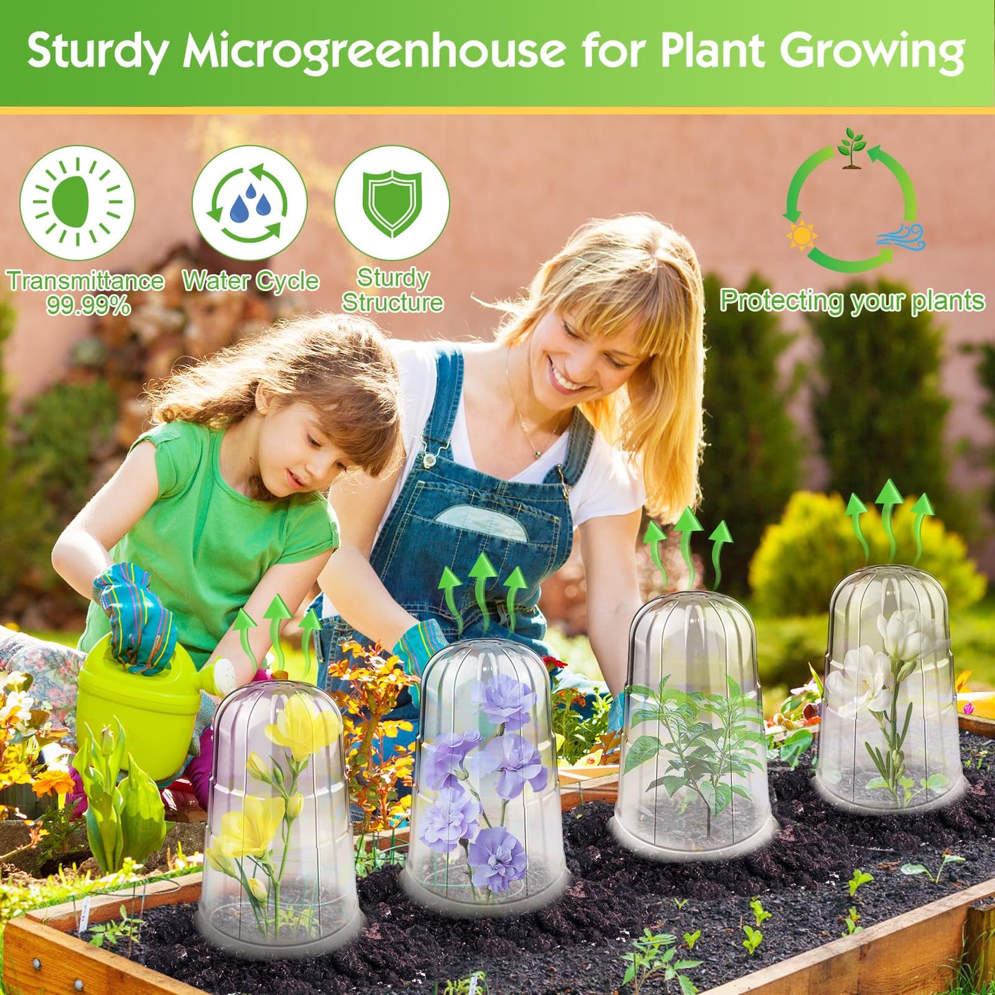 SEOIMU 10 Pcs Upgraded Transparent Garden Cloches for Plants, Reusable Plant Covers, Plant Protectors from Animals for Garden Plants, Plant Covers Freeze Protection, Compatible with Slug Collar