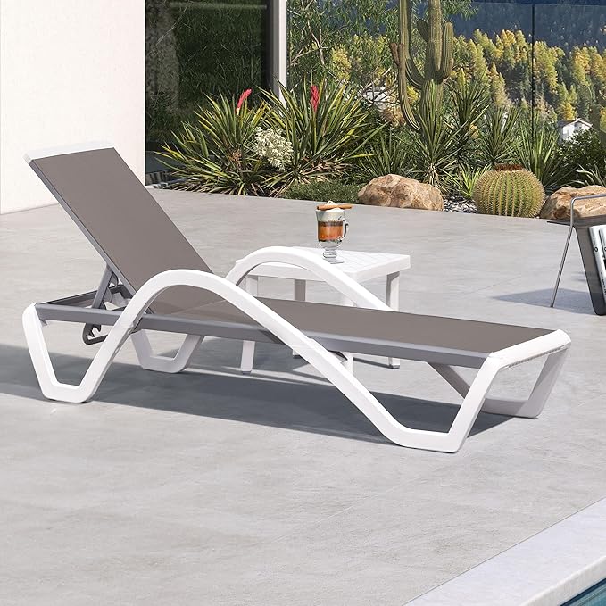 PURPLE LEAF Patio Chaise Lounge Chair Set Outside Aluminum Plastic Stackable