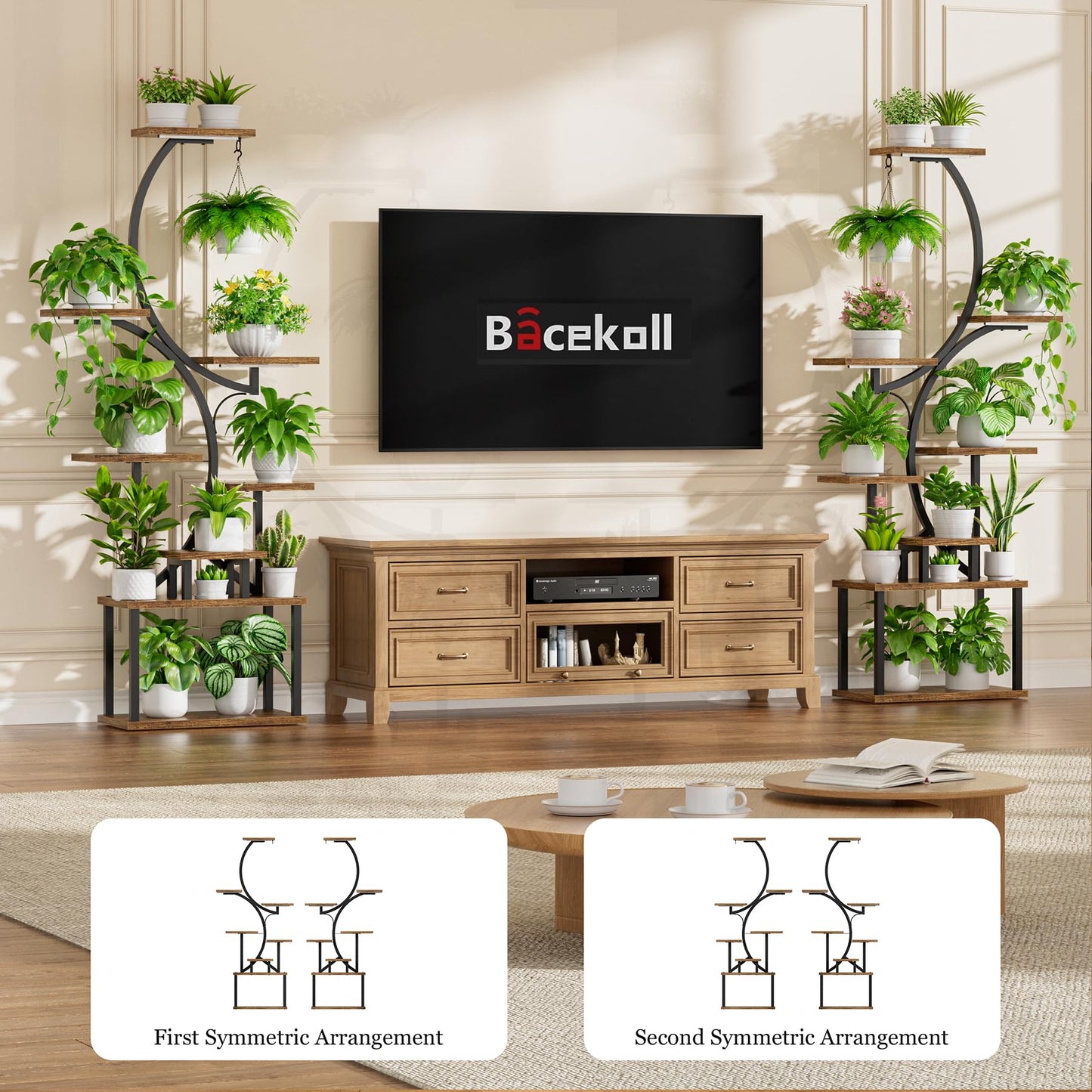 BACEKOLL Plant Stand Indoor with Grow Light - 2 Pack Tall Indoor Plant Shelf, 62" Corner Plant Holder, 8 Tiered Large S-Shape Flower Multiple Display Shelf for Home, Office