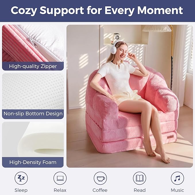 MAXYOYO Folding Sofa Bed with Backrest, Boneless Fold Out Couch Bed with Handle
