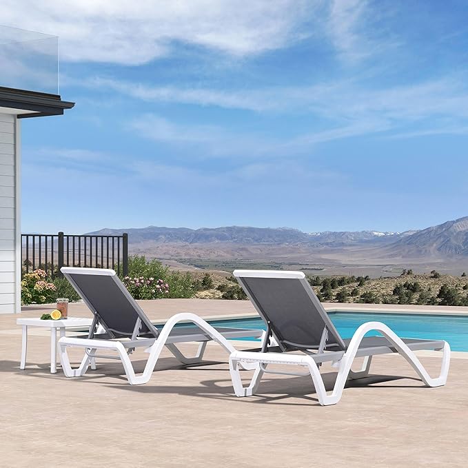 PURPLE LEAF Patio Chaise Lounge Chair Set of 3 Outside Aluminum Plastic