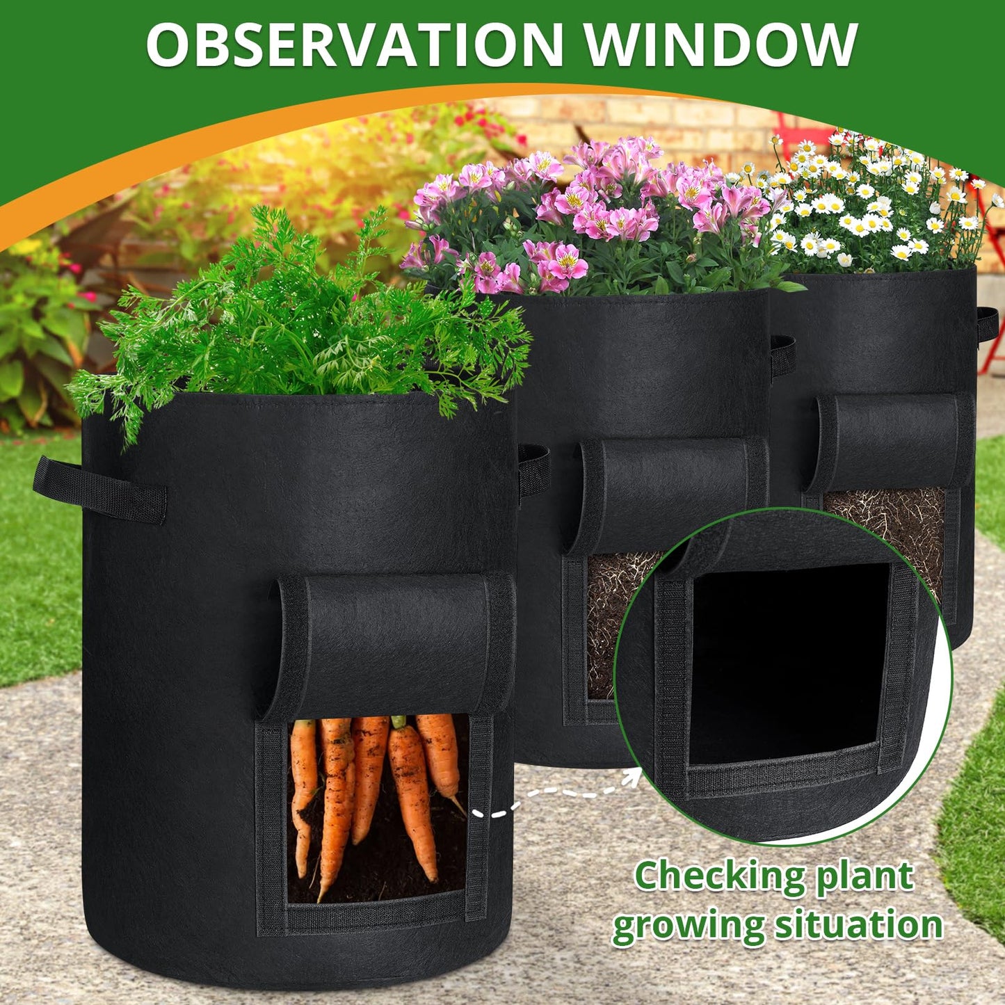 GOTGELIF 6 Pack 10 Gallon Potato Grow Bags with Flap, Thickened Nonwoven Fabric Grow Bags for Growing Potatoes, Carrots, Onion, etc Vegetables, Plants & Fruits - Black