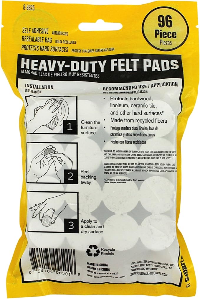 Smart Surface 8825 Heavy Duty Self Adhesive Furniture Felt Pads 1-Inch Round