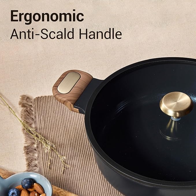 CAROTE 4.5Quart Stock Pot with Lid, Non Toxic Ceramic Soup Pot, Nonstick Cooking Pot, PFAS Free, Dishwasher Safe, Even Heating, Compatible with All Stoves, Charcoal Black