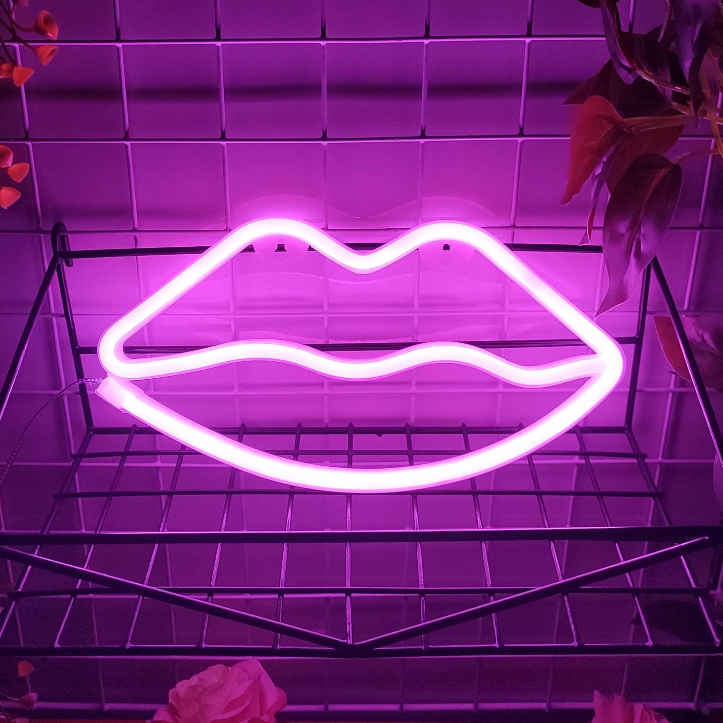 JYWJ Lip Neon Sign,USB or 3-AA Battery Powered Neon Light,LED Table Decoration,Bedroom Wall Decoration,Birthday Gift,Wedding Supplies Business Gift (Pink)