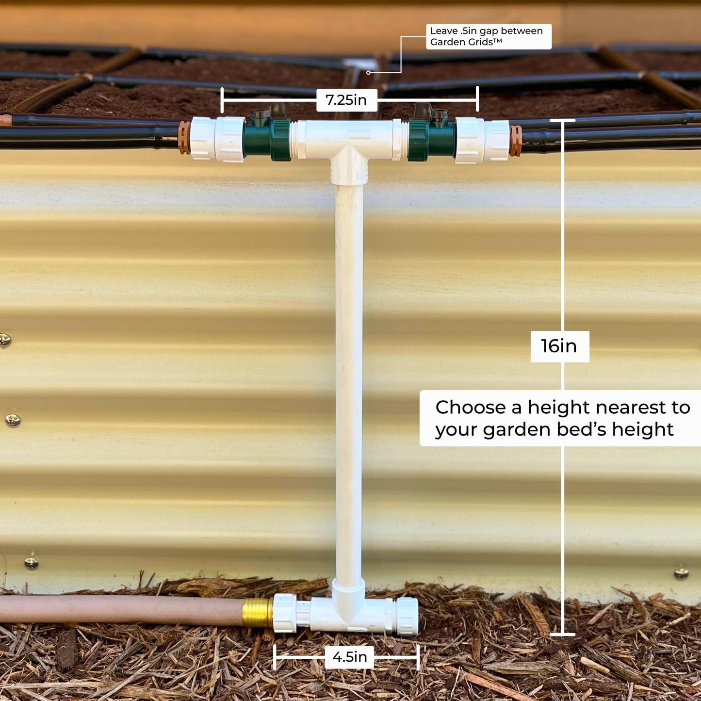 Garden Grid Manifold - 16" Tall, Double Style | Link All of Your Garden Grids So They Water Together | Ideal for Side-By-Side Garden Grid Connections