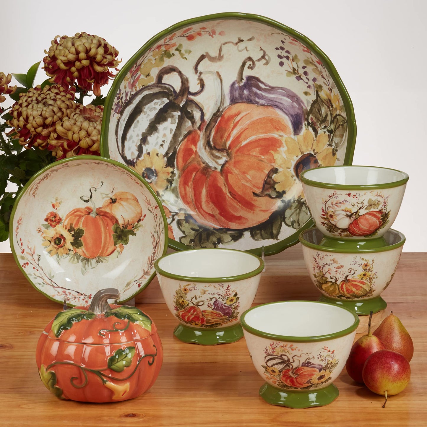 Harvest Morning Set of 4 Ceramic 8" Soup Bowls – Enjoy hearty soups, stews, or pasta in rustic farmhouse style with these autumn-themed bowls that bring warmth to every meal - 18 oz