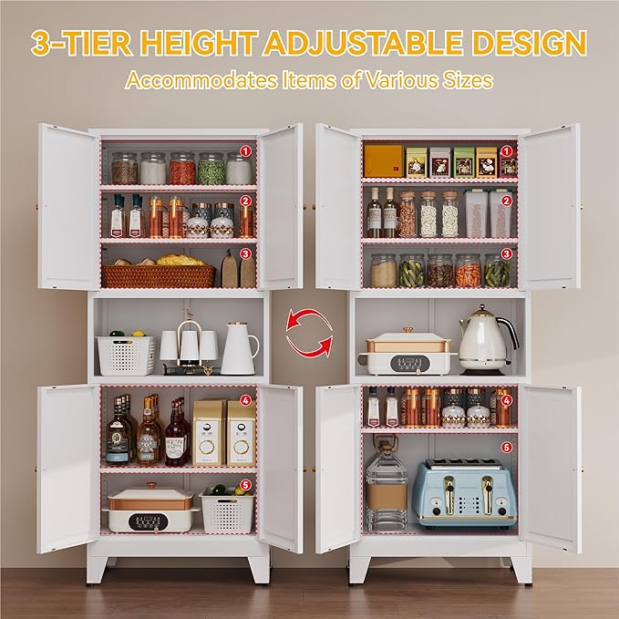 YAUWOH 69" Tall Metal Pantry Cabinet