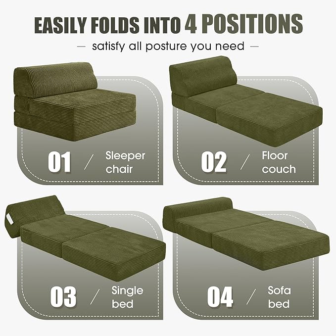 Kasunpul Folding Sofa Bed with Pillow, Memory Foam Fold Out Chair Bed,