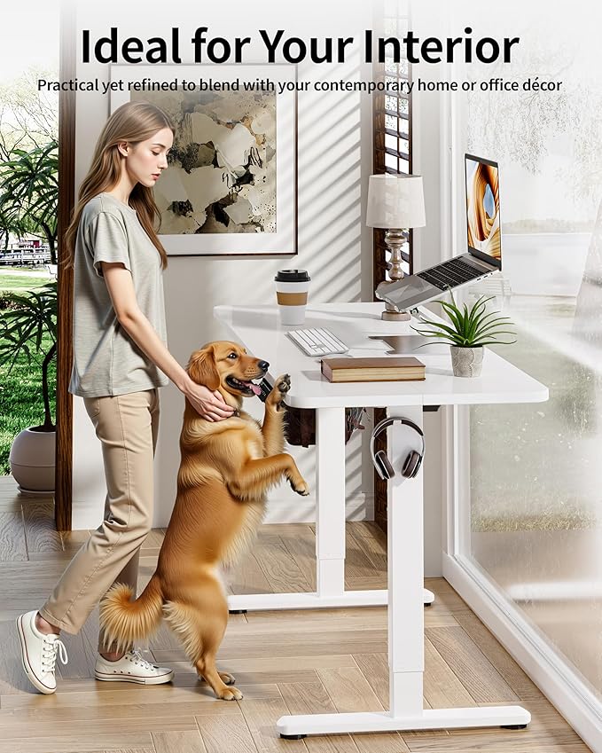 BIZUM Electric Standing Desk 60 x 24 Inch Computer Desk-Gaming Desk White Home