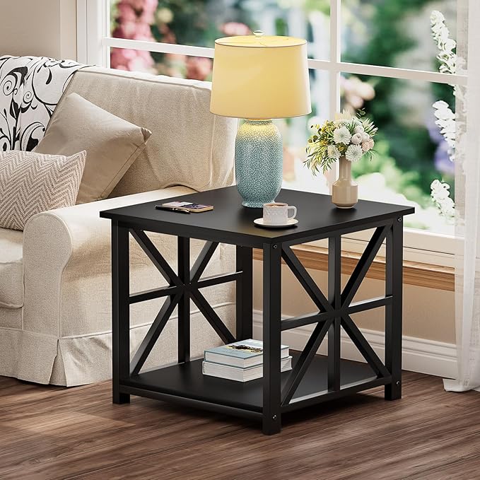 GreenForest End Table with 2-Tier Storage Shelf, 19.7 inch Side Table
