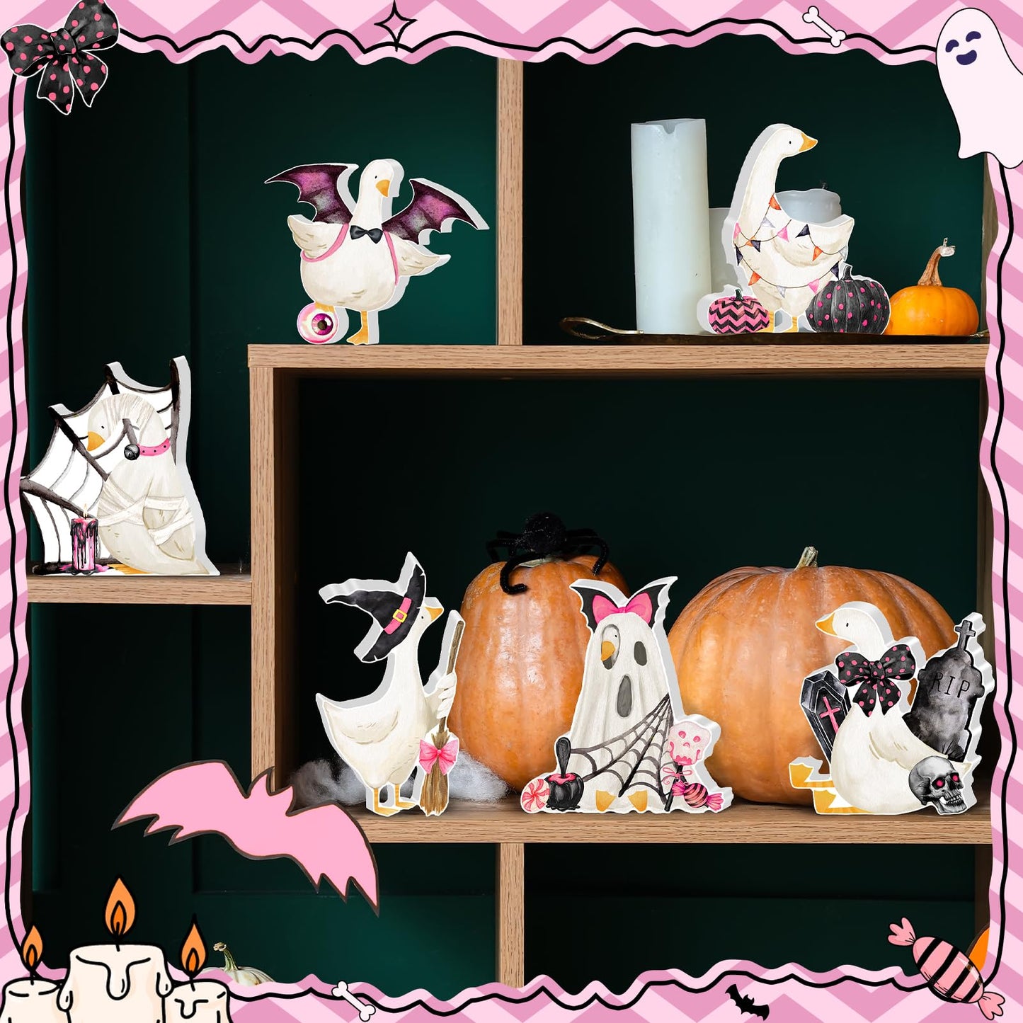 Culudea 6 Pcs Silly Cute Goose Table Decor Indoor, Halloween Birthday Party Decorations Rustic Farmhouse Figurine Tiered Tray Tabletop Centerpieces for Home Kitchen Fireplace
