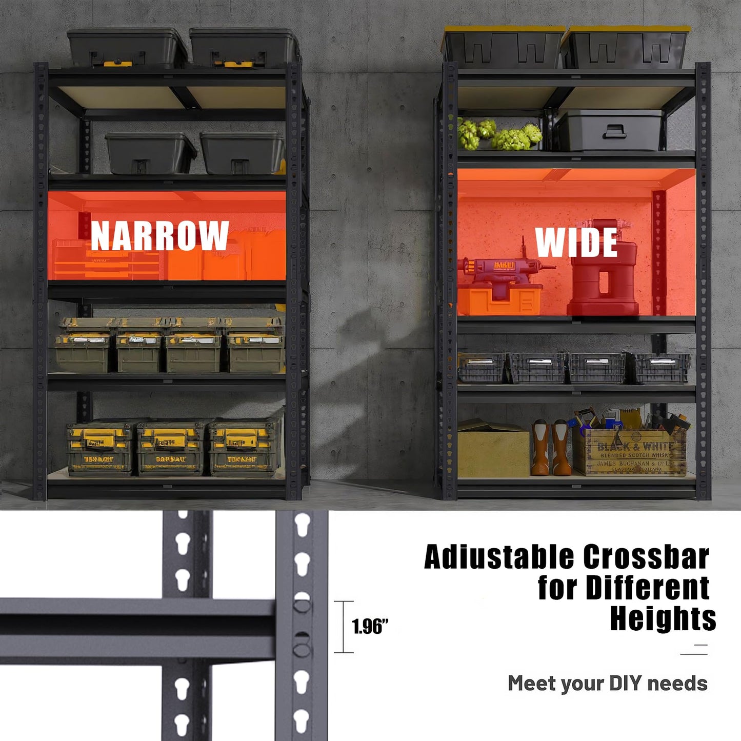 ZEUKMXOO Garage Storage Shelves, 72''H Shelving Units and Storage, 2400 LBS Heavy Duty Shelving, Metal Garage Shelves for for Basement, Warehouse, Pantry, Closet, Kitchen
