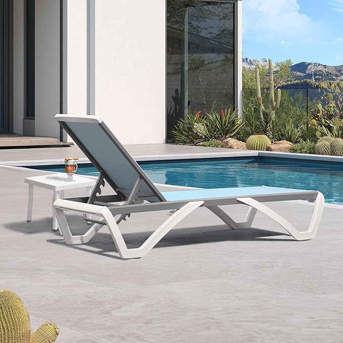 PURPLE LEAF Patio Chaise Lounge Chair Set Outside Aluminum Plastic Stackable