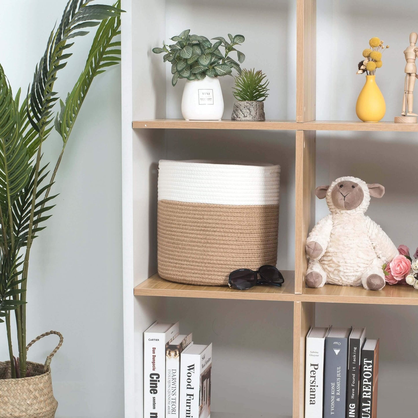 MINTWOOD Design 11 x 11 Inches Cotton Rope Basket for Flower Pot and Indoor Floor Planters, Decorative Round Woven Plant Pot Basket, Planter Covers, Small Dog Toy Storage Baskets, Jute