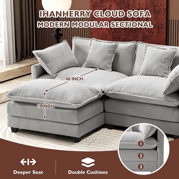 Ihanherry 77" L Shaped Modern Sofa Modular Sectional Cloud Couch