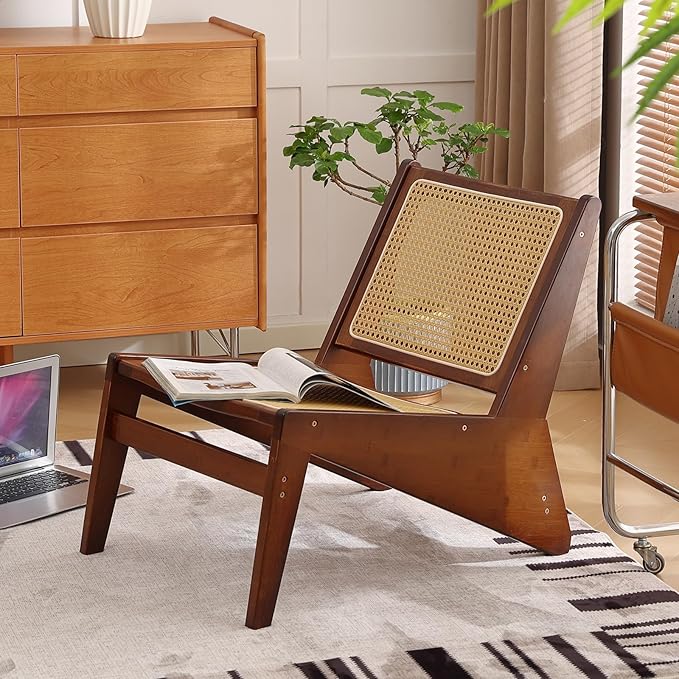Welnow Mid Century Rattan Accent Chair, Bamboo Wood Lounge Chair